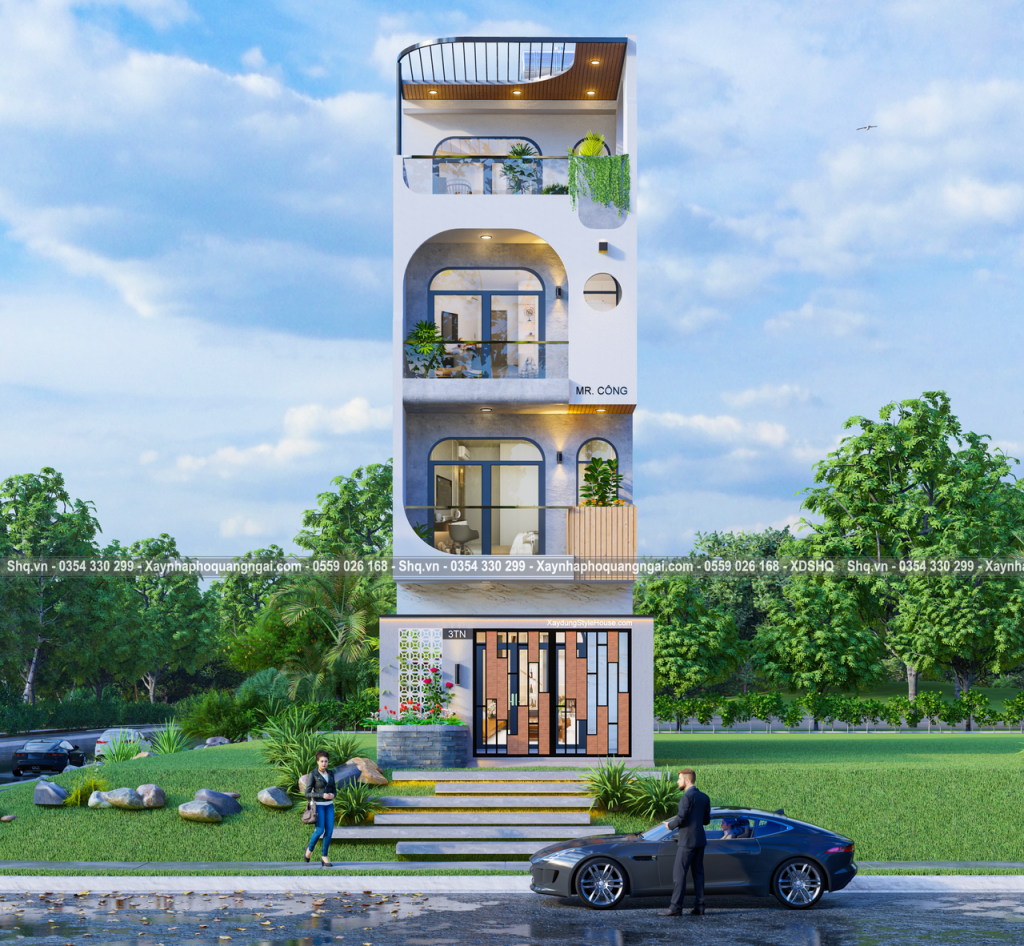 mặt tiền nhà 4 tầng đẹp mắt